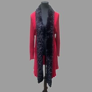 Lauren Michelle Vibrant Red Knit with Black Faux Fur Accent